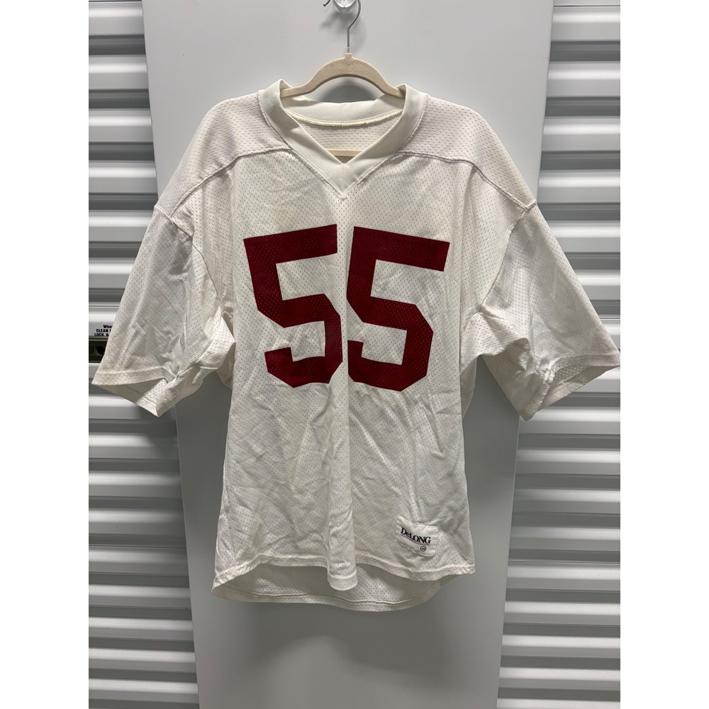 Vintage DeLong Football Jersey Mens 48 White Red Number 55 Mesh Good
